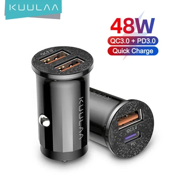 Автомобильное зарядное устройство KUULAA Mini USB Quick Charge 4.0 PD 3.0 48 Вт для быстрой зарядки мобильного телефона iPhone Huawei Xiaomi Mi Type C.
