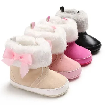 Рождественский подарок, Обувь для маленьких девочек, Обувь для кроватки, Милый бантик, Теплый пух, Противоскользящая Мягкая Подошва, Обувь для первых ходунков для новорожденных малышей