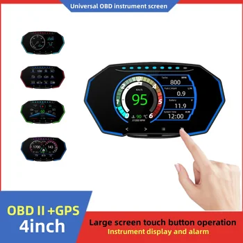 F11 HUD 4-дюймовый сенсорный автомобильный головной дисплей OBD2 GPS Двойная система Температура воды масла Спидометр Диагностический ЖК-дисплей Охранная сигнализация