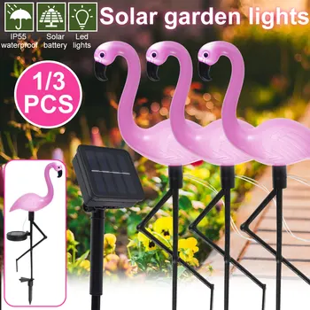 Солнечный светильник Flamingo IP55 Водонепроницаемый светодиодный светильник Flamingo Stake Light Автоматическое включение / выключение Розовый Садовый торшер Flamingo Декоративный пейзаж