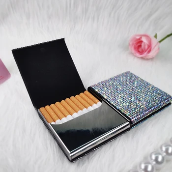 Модный инкрустированный бриллиантами портсигар вмещает 10 сигарет, Персонализированный портативный ящик для хранения сигарет, женский портсигар для табака