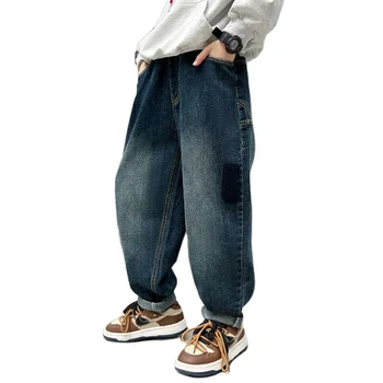 Джинсы для мальчика, однотонные детские джинсы, джинсы в повседневном стиле для мальчиков, детская одежда на весну-осень 6, 8, 10, 12, 14 лет
