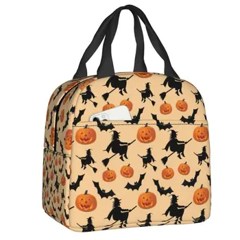 Сумка для ланча с рисунком летучих мышей-ведьм на Хэллоуин, термоохладитель, изолированная коробка для бенто для женщин, детей, школьников, сумки для еды для пикника