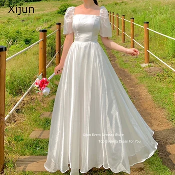 Свадебные платья из органзы Xijun цвета слоновой кости Длиной до пола, выпускные платья для Корейских Сказочных выпускных платьев, вечерние платья трапециевидной формы