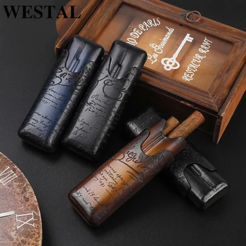 WESTAL small slot bag cigar cover leather персонализированный чехол для сигар из натуральной кожи для путешествий, увлажняющий для сигар