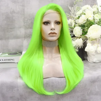 Светло-зеленые светлые шелковистые прямые мягкие парики на кружеве 13х4 для женщин с волосами младенца, длинные синтетические волосы, повседневная одежда, косплей