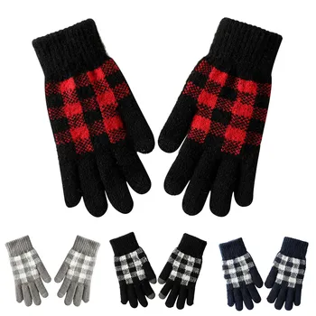 Женские зимние перчатки для экрана, теплые вязаные перчатки с эластичной манжетой, зимние мужские перчатки для текстовых сообщений