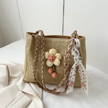 Новая ниша, Простая цветочная соломенная сумка, сумка-ведро, сумка для классной комнаты, сумка для пригородных поездок, Женская сумка большой емкости, Сумка для отдыха на море