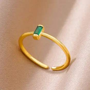 Мини-кольца из нержавеющей стали с зеленым Цирконием Золотого Цвета, Регулируемое Кольцо на палец, Обручальное Свадебное Рождественское Ювелирное изделие, Подарок