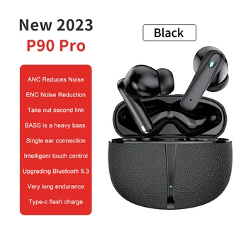 2023 P90Pro Кожаные наушники Bluetooth 5.3 EDR с микрофоном, спортивные беспроводные игровые наушники-вкладыши, шумоизоляция, быстрая зарядка, водонепроницаемые