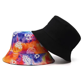 Солнцезащитный крем с обратимыми шляпами-ведрами с грибным принтом, Мужская Женская Панама, Хлопковая Модная Солнцезащитная краска для путешествий, Рыбацкий Кот