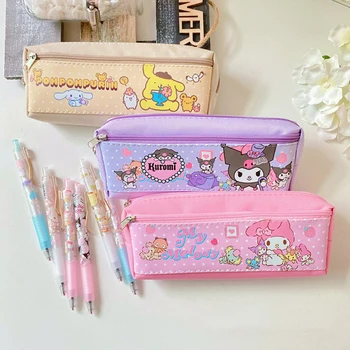 Пенал Sanrio Kawaii Kulomi Melody Hello Kitty PU Сумка для карандашей на молнии Канцелярские принадлежности для школьников Сумка для хранения детских принадлежностей