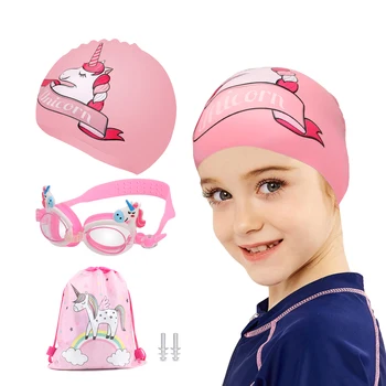 4 Упаковки детских шапочек для плавания для девочек с длинными / короткими волосами, очки для плавания для малышей, силиконовая шапочка для плавания, беруши с берушами и сумка для хранения