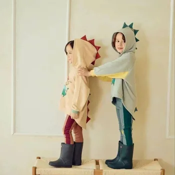 Детские толстовки с динозаврами, модный хлопковый свитер с капюшоном для мальчиков и девочек, повседневная толстовка с изображением животных, Корейская детская одежда
