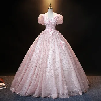 Новые Сладкие Платья Quinceanera 2023 Изысканное Элегантное Бальное Платье С Вышивкой Цветами С Короткими Рукавами, Расшитое Блестками, Пышное Vestidos