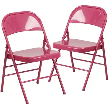 2 Металлических складных стула серии HERCULES COLORBURST цвета шокирующей фуксии с тройными креплениями и двойными петлями