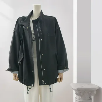 Осенняя куртка SuperAen серого цвета, женская 2023 года, Новая рабочая одежда, внутренний кардиган с длинным рукавом и воротником-стойкой, куртка-кардиган