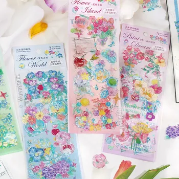 Набор декоративных наклеек серии Kawaii Flower Series, 3шт, альбом для вырезок, Винтажная Стереоскопическая наклейка 