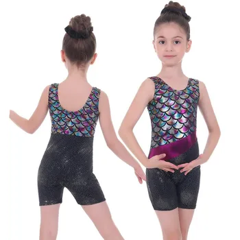 Модные гимнастические трико для девочек от 5 до 12 лет, размеры, короткий танцевальный комбинезон для девочек