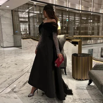 Расшитые бисером Роскошные вечерние платья из Дубая для женщин, официальная вечеринка, черные праздничные платья без рукавов для выпускного вечера
