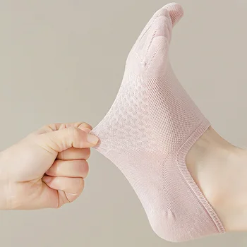 Летние носки с невидимым носком Для женщин и девочек, хлопчатобумажные, Тонкие, мягкие, с неглубоким запахом, с дышащим дезодорантом, без показа, носки с 5 пальцами