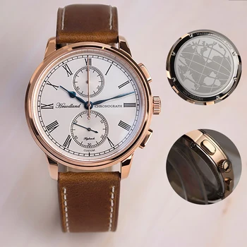 Hruodland G004 40,5 мм Мужские кварцевые Часы С Хронографом Модные Роскошные Розово-Золотые Сапфировые Часы Из Нержавеющей Стали