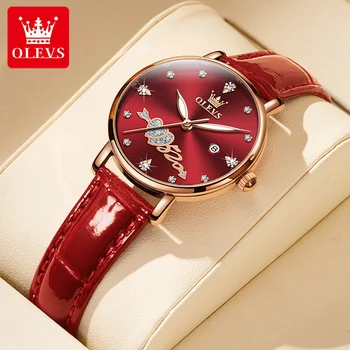 OLEVS 5509 Роскошные элегантные женские часы с календарем, кварцевые ручные часы, водонепроницаемые, в форме сердца, с любовным циферблатом, оригинальные часы для женщин