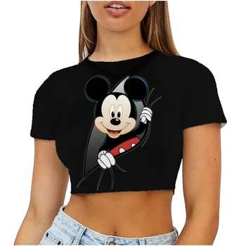 Женские топы Mickey Y2k 2023, женская футболка Disney, женская одежда, сексуальный короткий топ с круглым вырезом, футболка с коротким рукавом, винтажная футболка