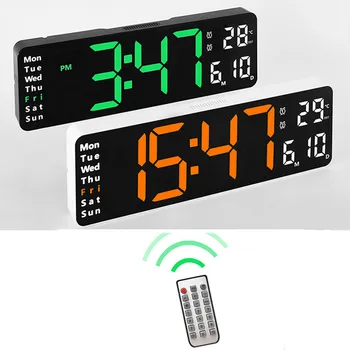 Большие цифровые настенные часы с дистанционным управлением, отображение температуры, даты, недели, таймер обратного отсчета, настольные часы, Настенные Двойные будильники, светодиодные часы
