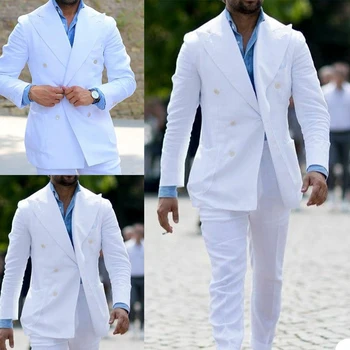 2022 Новейший Дизайн Белого Мужского Костюма Slim Fit Fashion, Повседневный Блейзер из 2 предметов, Смокинг жениха На Заказ (Куртка + брюки) Для мужского ансамбля