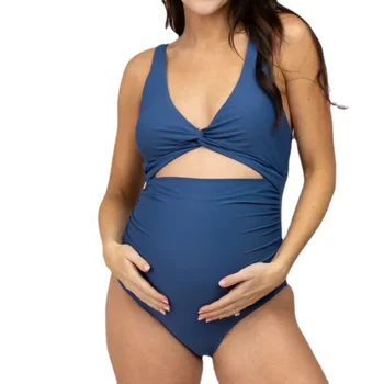 Купальник для беременных с открытой спиной и завязкой спереди Купальник с V-образным вырезом Купальники для беременных с высоким вырезом Светло-голубые летние бикини для беременных женщин