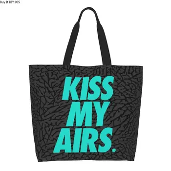 Многоразовая хозяйственная сумка Kiss My Airs Женская холщовая сумка-тоут через плечо, моющиеся сумки для покупок продуктов