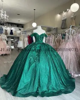 Роскошные Изумрудно-зеленые пышные платья 2022, Бальное платье с цветочной аппликацией, Хрустальные сладости, 16 платьев на шнуровке, День рождения на заказ