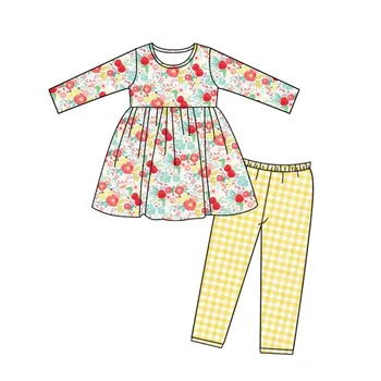 Новейший дизайн одежды для маленьких девочек Брюки с длинными рукавами Детская одежда с цветочным принтом для девочек ткань из молочного шелка ткань для костюма для девочек