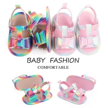2023 Летние Красочные сандалии для новорожденных девочек, модная повседневная нескользящая обувь на мягкой подошве для малышей 0-18 месяцев
