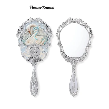 Ручное зеркало серии Flower Knows Swan Ballet 3 вида Изысканных рельефных инструментов для макияжа Розовый Синий Белый
