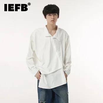 Мужские рубашки IEFB, Осенний Новый Свободный топ с длинными рукавами в стиле пэчворк, Однотонный Простой повседневный пуловер, модная одежда в стиле харадзюку, 9C1435