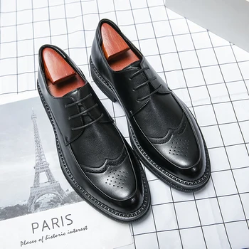 Мужские оксфордские туфли ручной работы с закругленными краями, черные кожаные мужские официальные кожаные туфли с перфорацией типа 