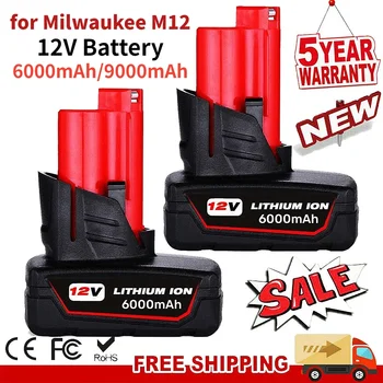 для Milwaukee M12 12V Аккумулятор 6000 мАч Литий-ионные Сменные Аккумуляторы Milwaukee M12 Беспроводные Инструменты 48-11-2402 48-11-2411 Аккумуляторы