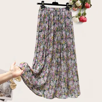 Летняя юбка, удобное платье трапециевидной формы из полиэстера, универсальное модное летнее платье с цветочным принтом, женская плиссированная юбка