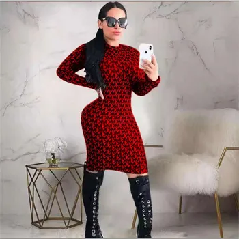 Новый женский весенне-осенний хит продаж, пуловер с длинными рукавами и круглым вырезом, модное темпераментное облегающее уличное платье