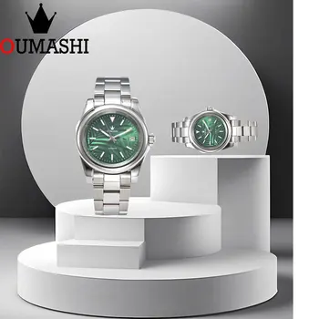 OUMASHI 39 мм Мужские Роскошные Механические Часы Светящийся Зеленый Циферблат Сапфировый Корпус Из Нержавеющей Стали Водонепроницаемый