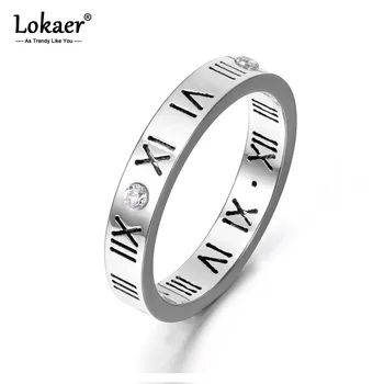 Lokaer Новое кольцо с римскими цифрами, ювелирные изделия для женщин, обручальные кольца из нержавеющей стали с кубическим цирконием золотого цвета R17158