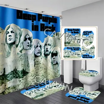 Занавеска для душа с 3D принтом Deep Purple Rock, Водонепроницаемая занавеска для ванной, Противоскользящий коврик для ванной, Набор ковриков для туалета, Коврики для домашнего декора K01