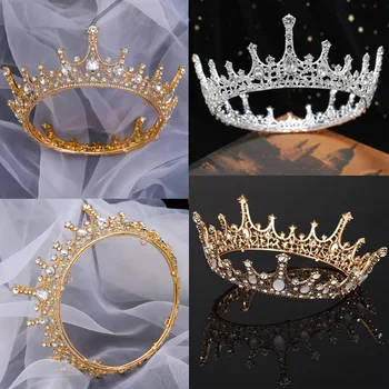 Роскошная хрустальная круглая корона, винтажная свадебная тиара, свадебные украшения для волос в стиле барокко, повязка на голову