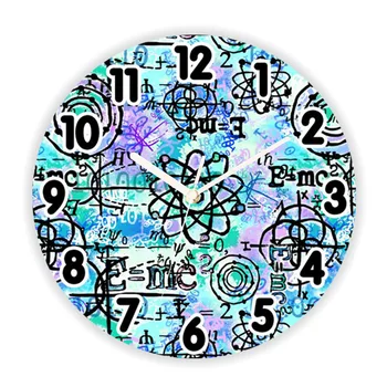 Крутые Бирюзовые Физические и Математические Символы Geek Круглые Настенные Часы для Любителя Математики в Подарок Современная Математическая Формула Настенные Часы Декор