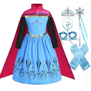 Платья замороженной Эльзы для девочек, костюмы на Хэллоуин, принцессы, Снежной королевы, детские платья для косплея, праздничные платья и аксессуары