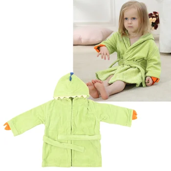 Детский халат из чистого хлопка, домашний халат в стиле динозавра, желто-зеленый, размер S, одежда для отдыха, ночная рубашка