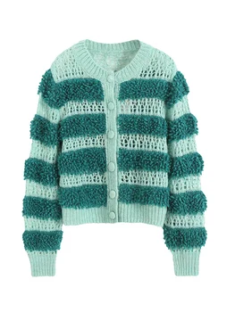 Женский свитер-кардиган крупной вязки с V-образным вырезом и пуговицами спереди - уютное осенне-зимнее пальто с длинным рукавом и открытой передней частью