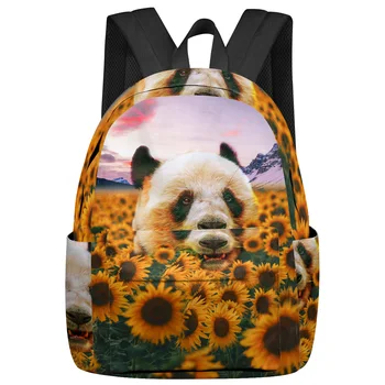 Женские и мужские рюкзаки Sunflower Panda, Водонепроницаемый школьный рюкзак с несколькими карманами для студентов, мальчиков и девочек, Ноутбук, Книжный набор Mochilas